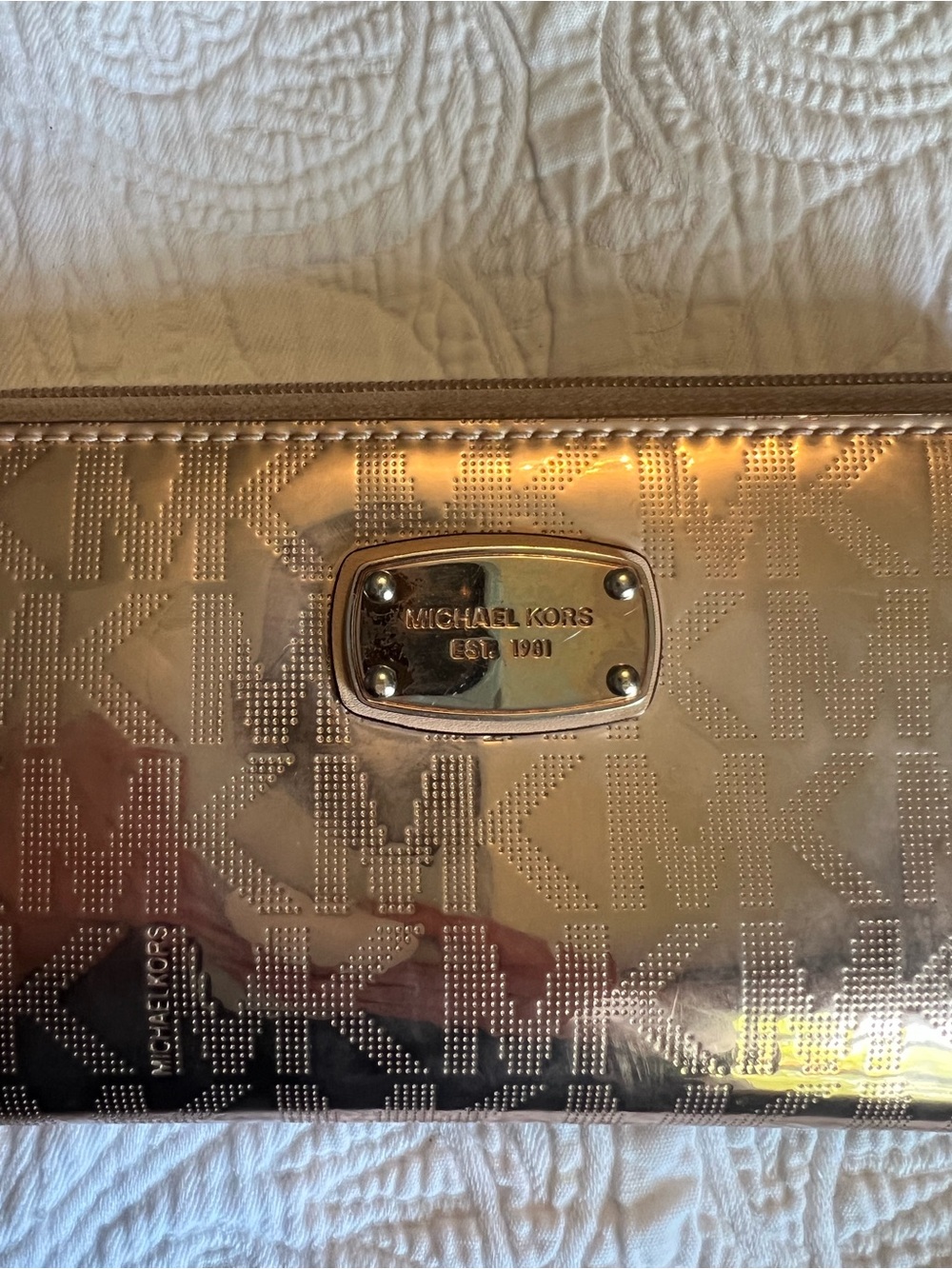 Michael Kors Rose Gold Metallic Logo Wristlet